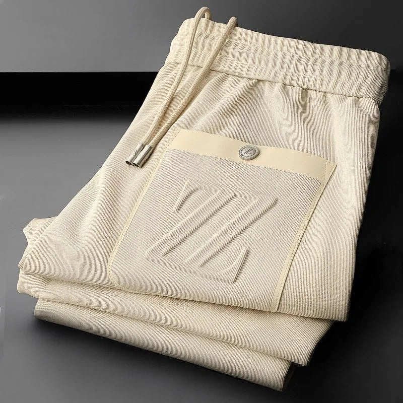 2025 Men's Luxury Silk Pants – Letter Embroidered Style