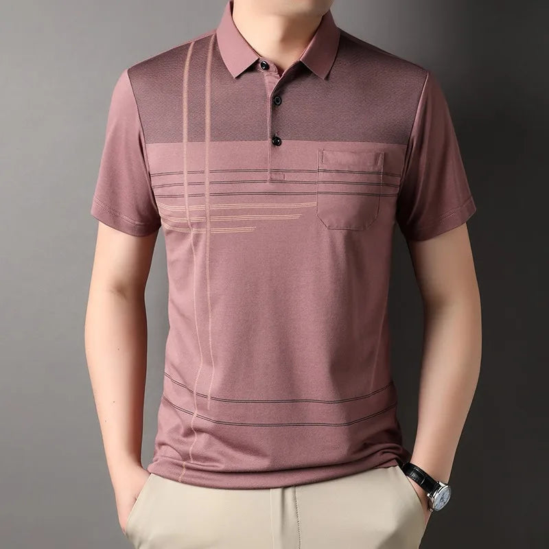 2025 Men's Slim Fit Striped Polo – Business Casual Tee