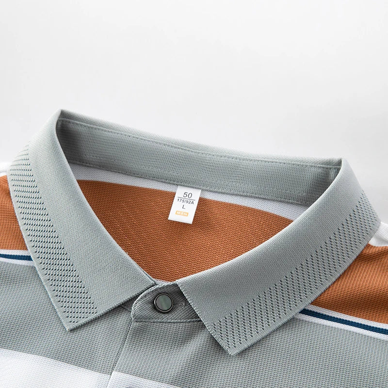 2025 Ice Silk Seamless Polo Shirt for Men – Plus Size