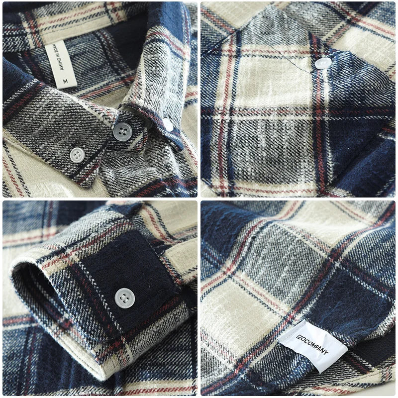 Men's 2024 Spring Plaid Shirt - Loose Long Sleeve Casual Streetwear