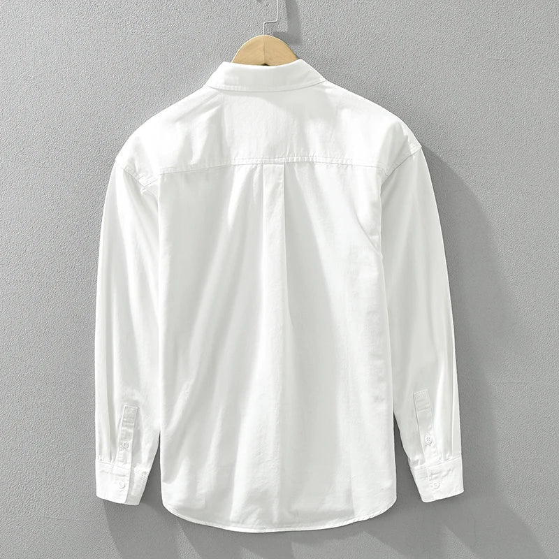 Men's Casual Patchwork Long Sleeve Shirt - Cotton Turn-down Collar Vintage Shirt
