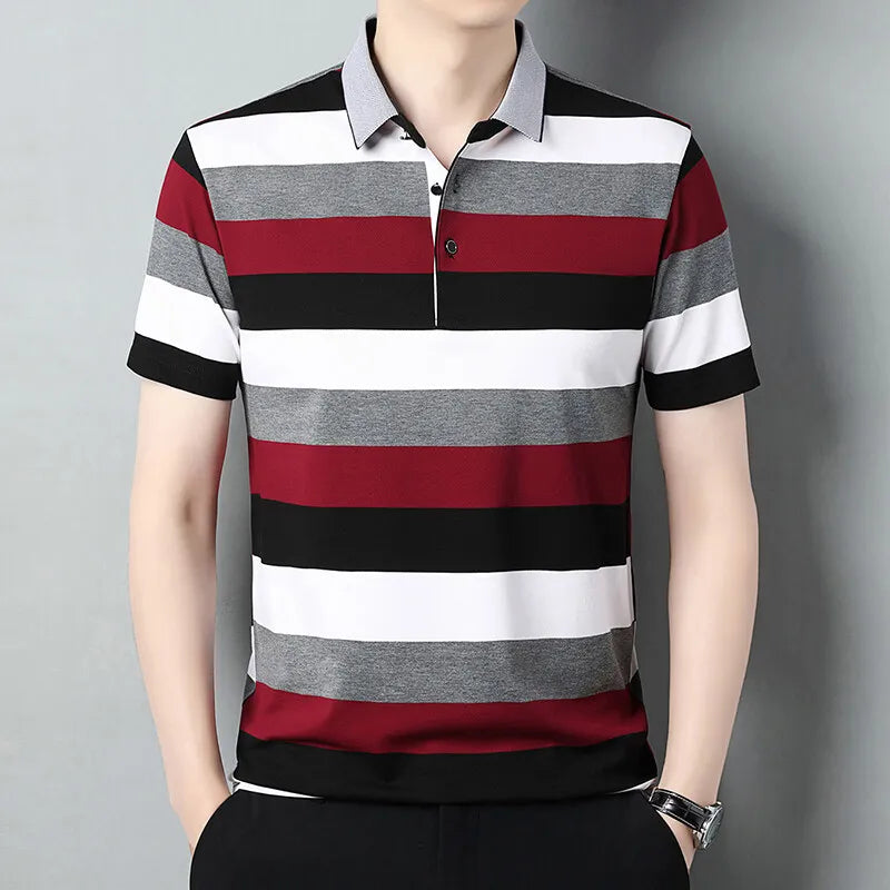 2025 Men's Slim Fit Striped Polo Shirt – Korean Style