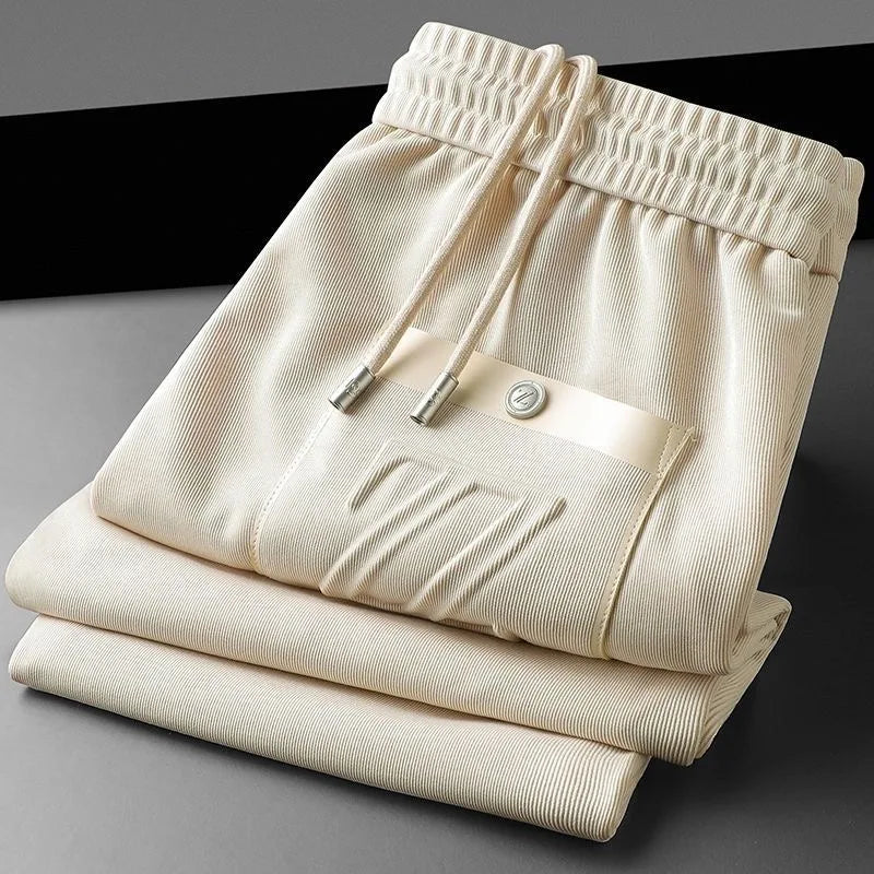 2025 Men's Luxury Silk Pants – Letter Embroidered Style
