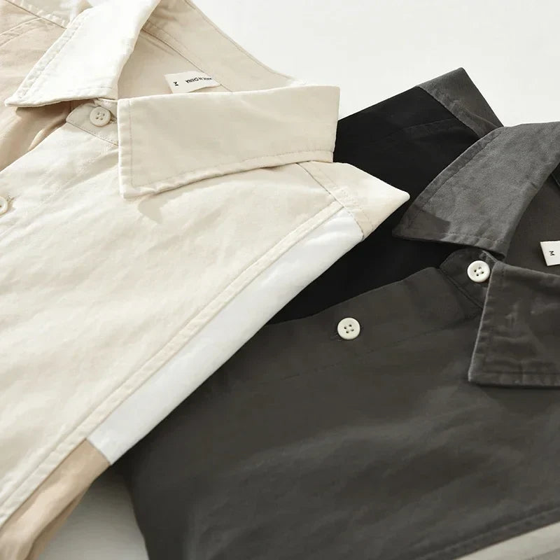 2024 Autumn New Patchwork Shirt for Men - Pure Cotton Oversize Long Sleeve Shirt