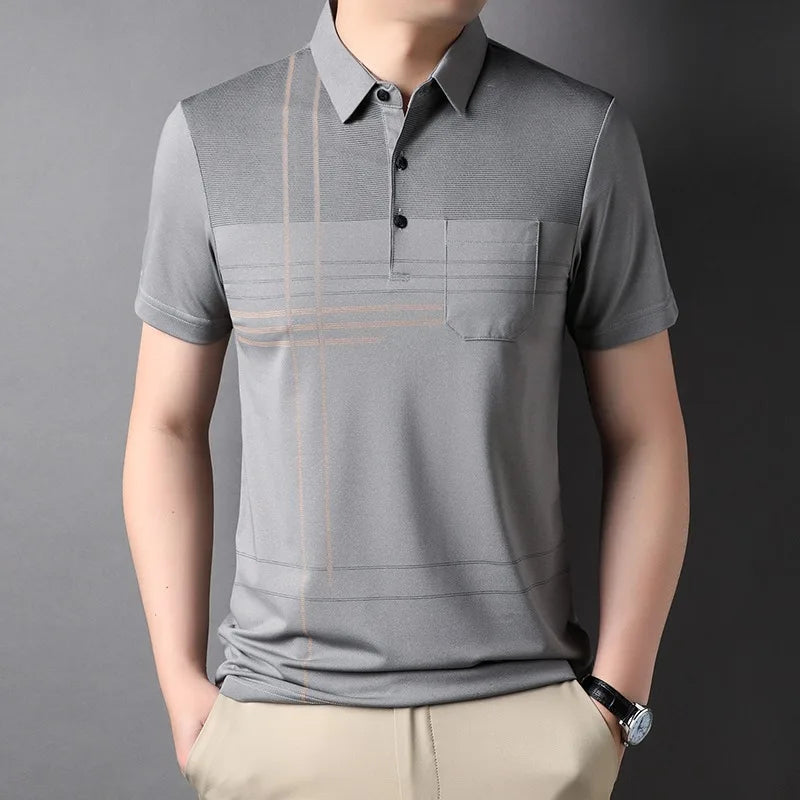2025 Men's Slim Fit Striped Polo – Business Casual Tee