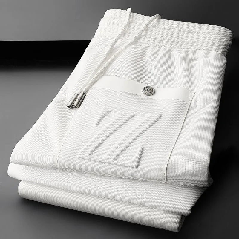 2025 Men's Luxury Silk Pants – Letter Embroidered Style