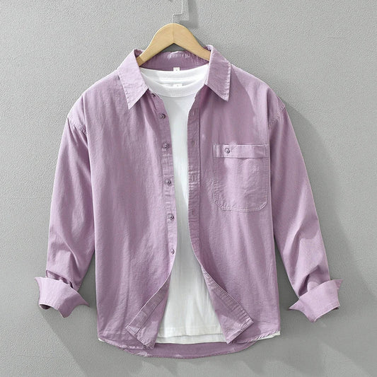 Men's Cotton Casual Purple Long Sleeve Shirt - Turn-down Collar 2024 Dress Shirt