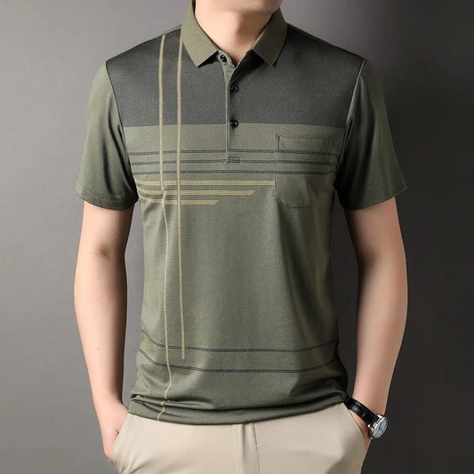 2025 Men's Slim Fit Striped Polo – Business Casual Tee