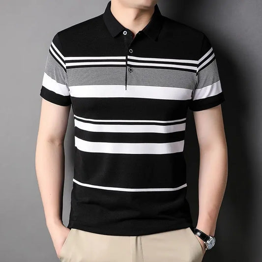 2025 Men's High-End Striped Polo Shirt – Smart Casual