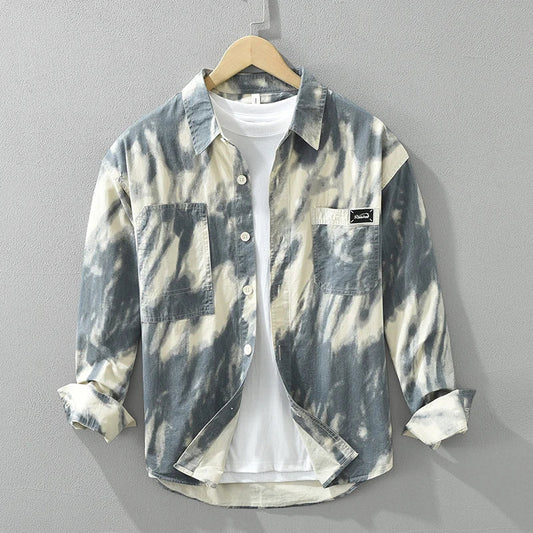 Men's 2024 Fashion Tie-dye Print Shirt - Pure Cotton Long Sleeve Dress Shirt