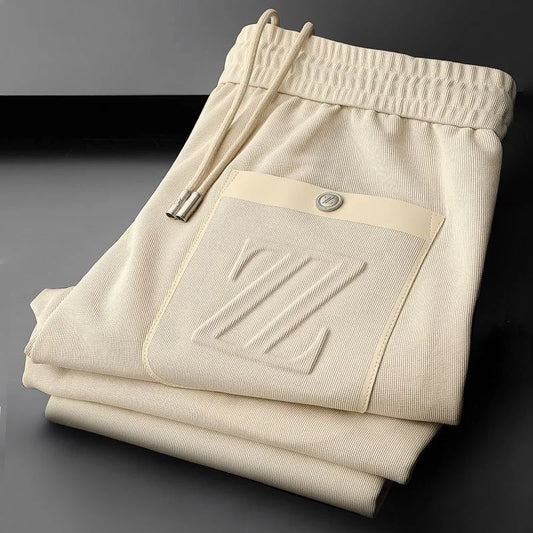 2025 Men's Luxury Silk Pants – Letter Embroidered Style