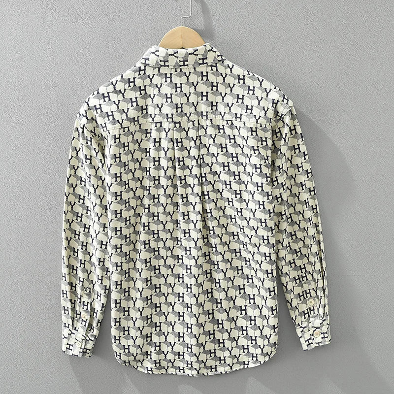 Men's Letter Print Long Sleeve Shirt - 2024 Spring Casual Loose Fit