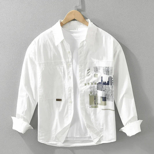 2024 Autumn New Men's Patchwork Long Sleeve Shirt - Cotton Oversize Loose Casual Shirt