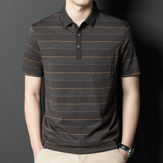 2025 Silky Striped Polo Shirt for Men – Easy Care