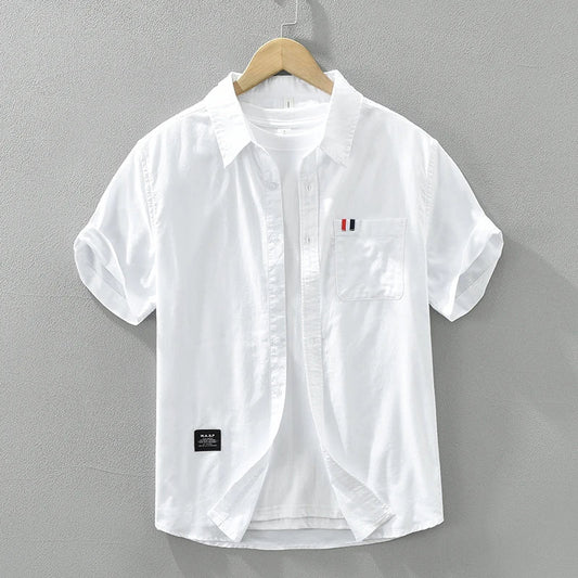 Men's White Short Sleeve Shirt - Loose Casual Summer Shirt