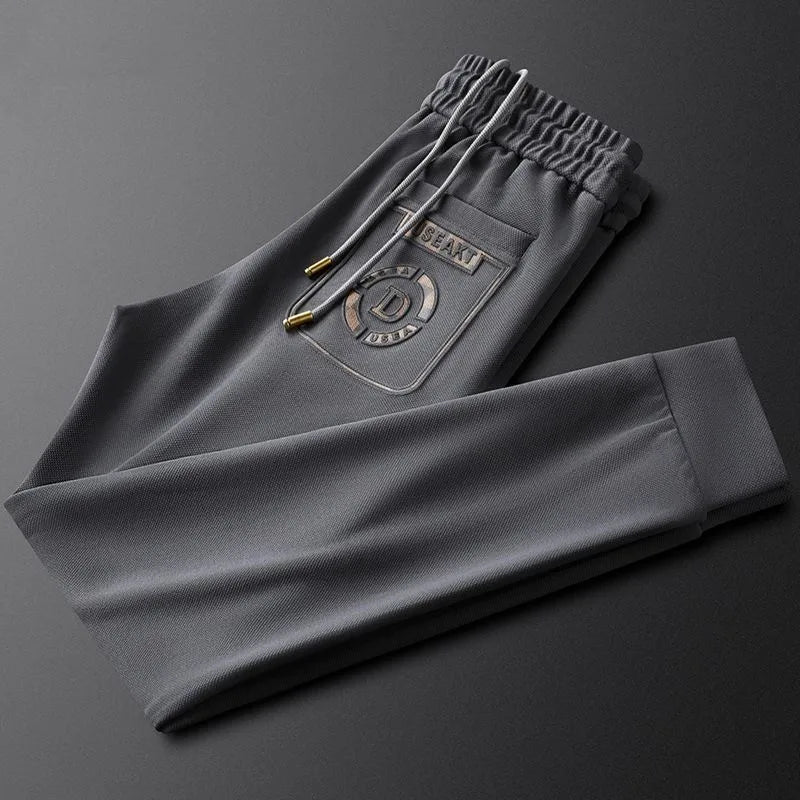 2025 Men's Luxury Embossed Pants – Cool Silk 9-Point Style