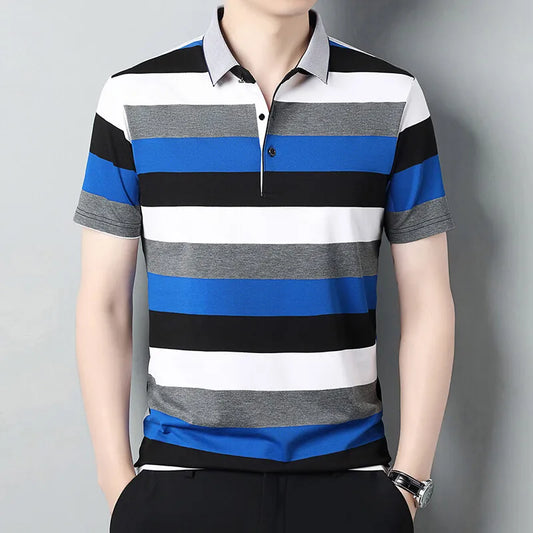 2025 Men's Slim Fit Striped Polo Shirt – Korean Style