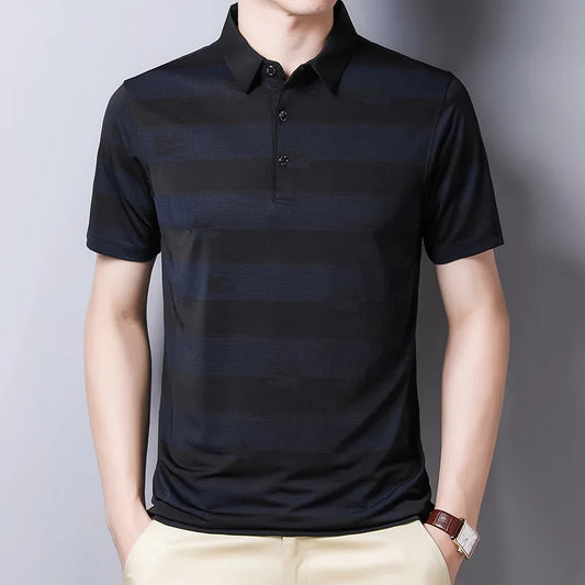 2025 Men's Ice Silk Striped Polo – Loose Fit